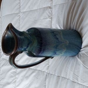 Studio Pottery Pitcher Blue Handmade Signed Home Decor Art